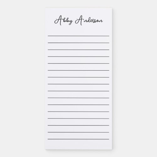 Simple Modern Minimalist Black Script  White Magnetic Notepad