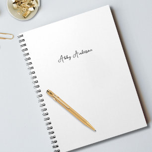 Simple Modern Minimalist Black Script   White Notebook