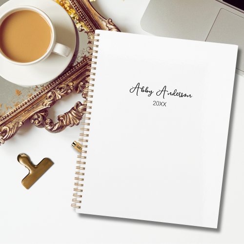 Simple Modern Minimalist Black Script  White Planner