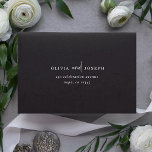 Simple Modern Minimalist Black Self-Addressed RSVP Envelope<br><div class="desc">These elegant,  dark black wedding rsvp envelopes are simple and minimalist yet very stylish due to the modern text and clean layout. Your pre-printed return address goes onto the front.</div>