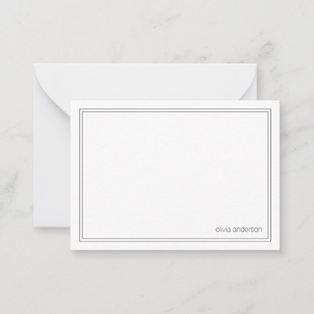 Simple Modern Minimalist Black Two Border Monogram Note Card (Front)