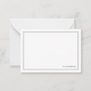 Simple Modern Minimalist Black Two Border Monogram Note Card
