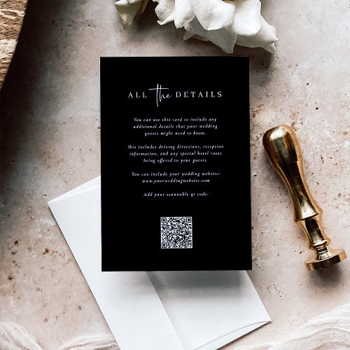 Simple Modern Minimalist Black  Wedding Details Enclosure Card