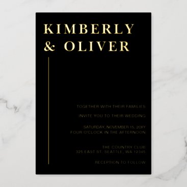 Simple Modern Minimalist Black Wedding Foil Invitation