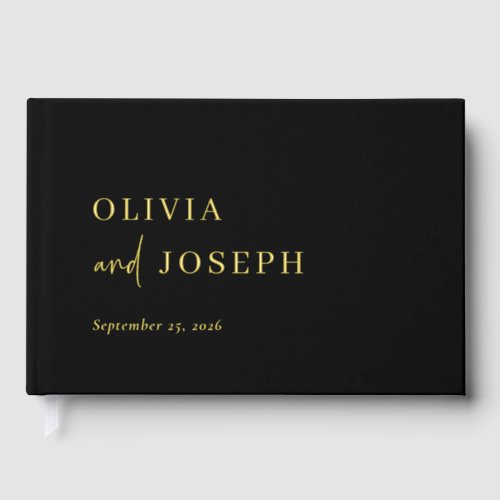 Simple Modern Minimalist Black  Wedding Gold Foil Foil Guest Book