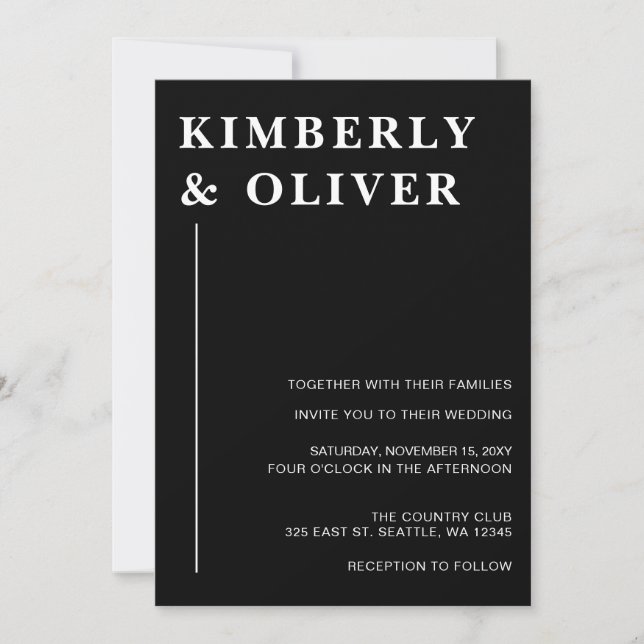 Simple Modern Minimalist Black Wedding Invitation (Front)