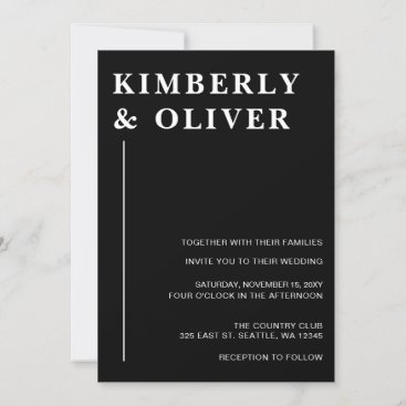 Simple Modern Minimalist Black Wedding Invitation