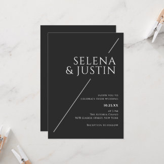 Simple Modern Minimalist Black Wedding Invitation
