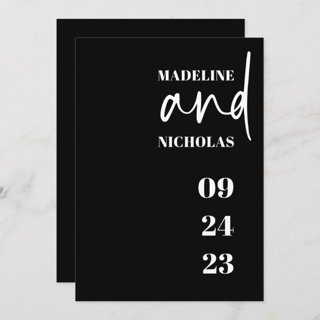Simple Modern Minimalist Black Wedding Invitation (Front/Back)