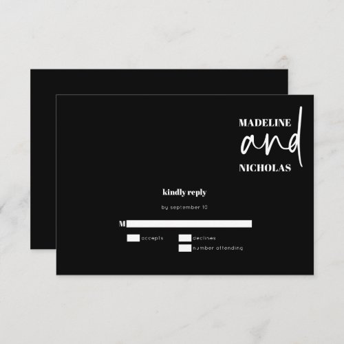 Simple Modern Minimalist Black Wedding RSVP Card