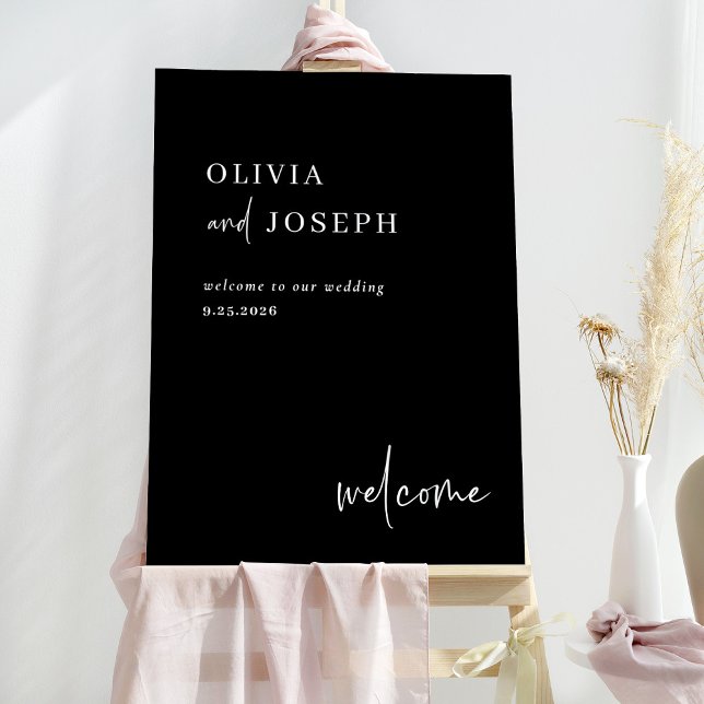 Simple Modern Minimalist Black | Wedding Welcome Foam Board (An elegant and minimalist black wedding welcome sign)