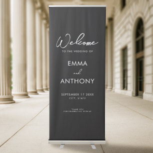 Simple Modern Minimalist Black Wedding Welcome Retractable Banner