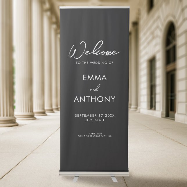Simple Modern Minimalist Black Wedding Welcome Retractable Banner (Creator Uploaded)