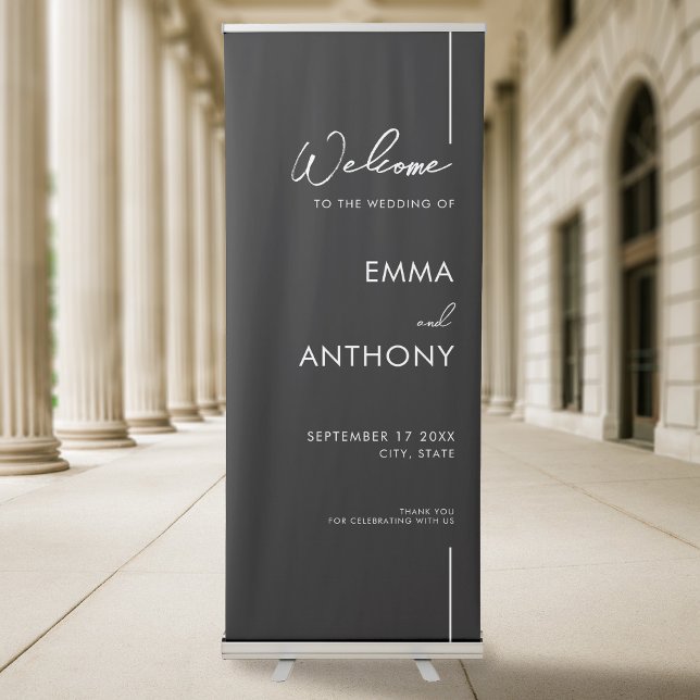 Simple Modern Minimalist Black Wedding Welcome Retractable Banner (Creator Uploaded)