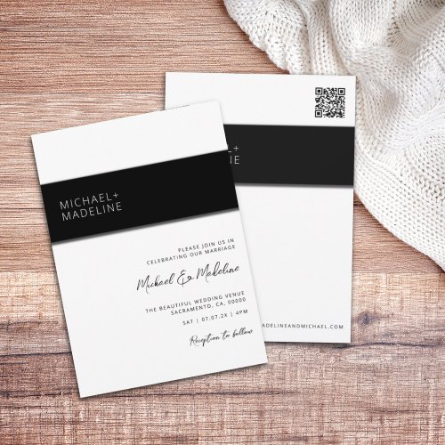 Simple Modern Minimalist Black White Wedding Invitation