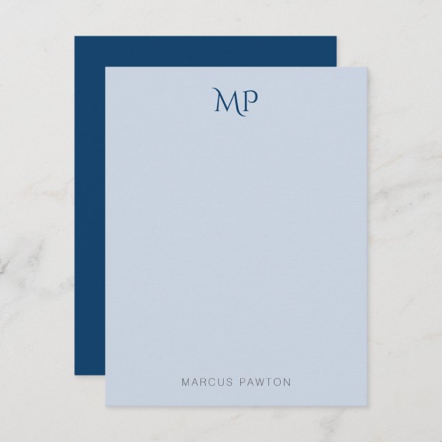 Simple Modern Minimalist Blue Personalized Note Card (Front/Back)