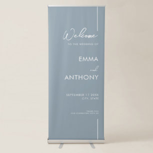 Simple Modern Minimalist Blue Wedding Welcome Retractable Banner