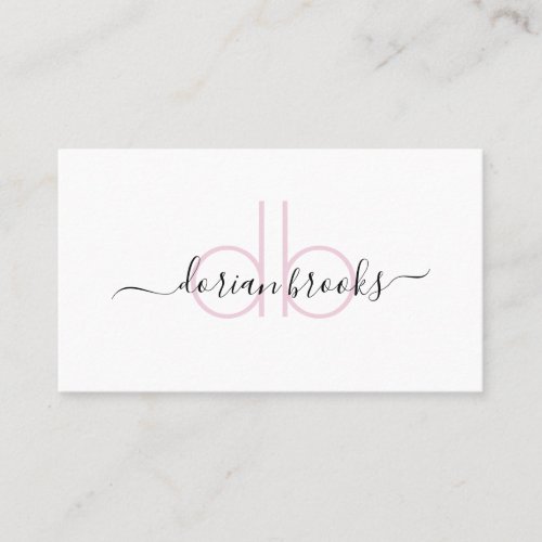 Simple Modern Minimalist Blush Pink Monogram Business Card