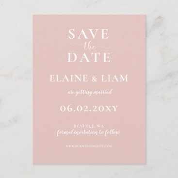 Simple Modern Minimalist Blush Wedding Announcement Postcard