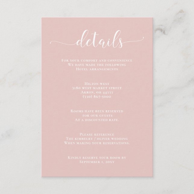 Simple Modern Minimalist Blush Wedding Enclosure C Card (Front)