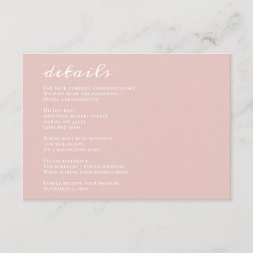 Simple Modern Minimalist Blush Wedding Enclosure Card