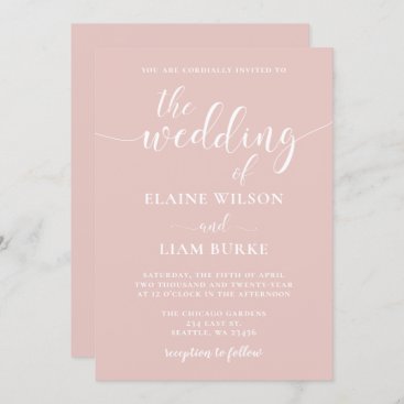 Simple Modern Minimalist Blush Wedding Invitation
