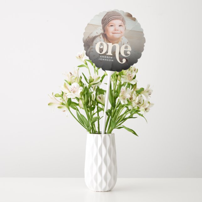 Simple Modern Minimalist Boho 1st Birthday Photo  Balloon (Vase)
