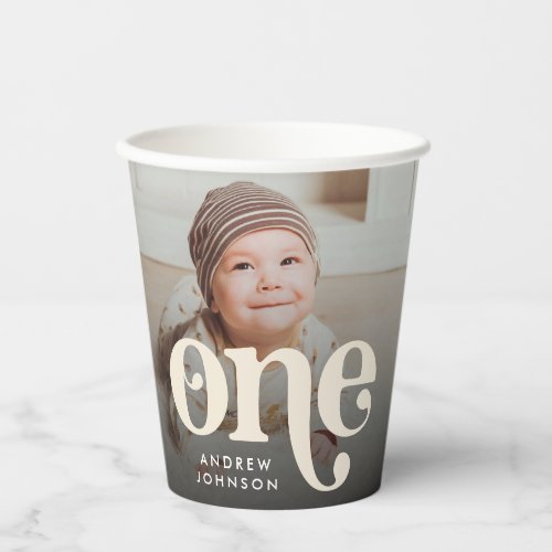 Simple Modern Minimalist Boho 1st Birthday Photo  Paper Cups