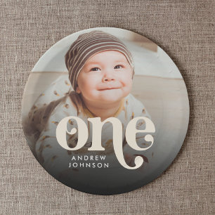 Simple Modern Minimalist Boho 1st Birthday Photo Paper Plates