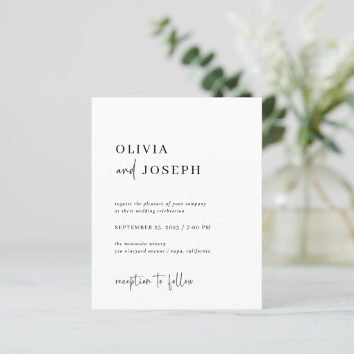 Simple Modern Minimalist Budget Wedding Invitation | Zazzle