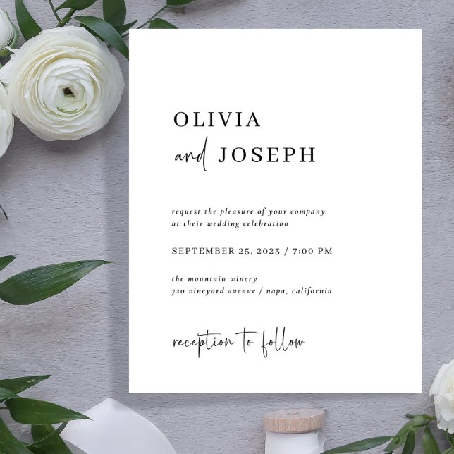 Simple Modern Minimalist Budget Wedding Invitation