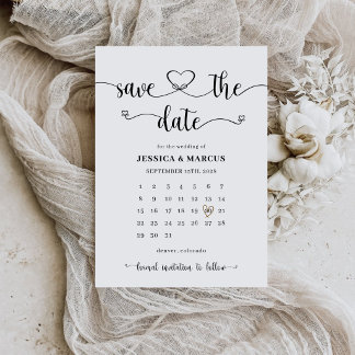 Simple Modern Minimalist Calendar | Photo Wedding  Save The Date