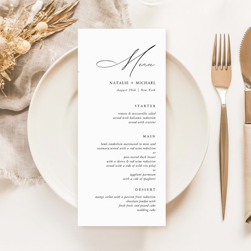 Simple Modern Minimalist Calligraphy Wedding Menu