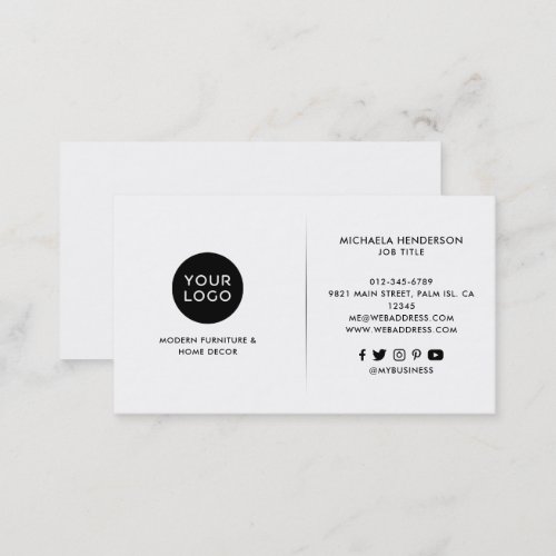 Simple Modern Minimalist Custom Logo  Socials Business Card