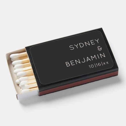 Simple Modern Minimalist Custom Wedding Black Matchboxes
