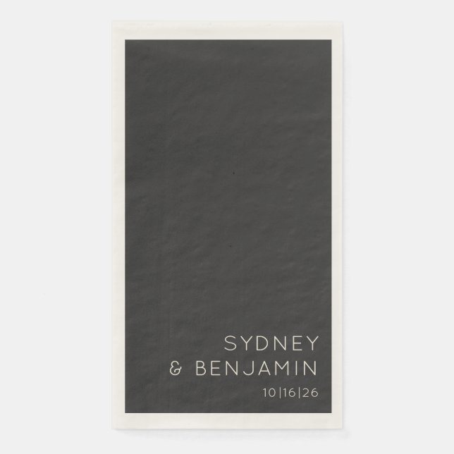 Simple Modern Minimalist Custom Wedding Black Paper Guest Towels (Front)