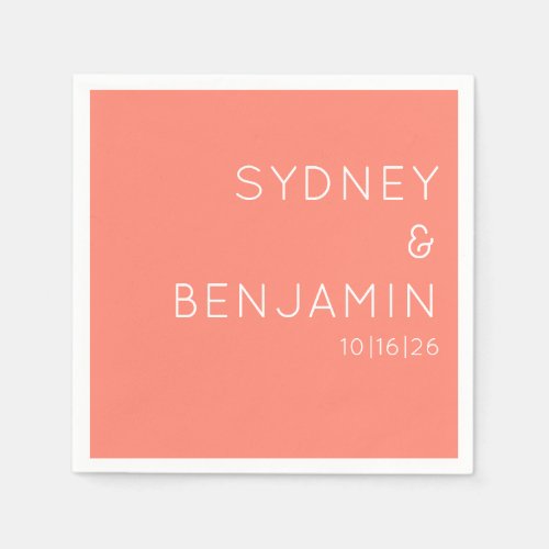 Simple Modern Minimalist Custom Wedding Coral Napkins