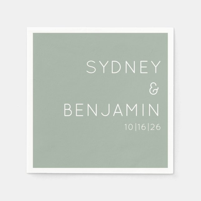 Simple Modern Minimalist Custom Wedding Dusty Sage Napkins (Front)