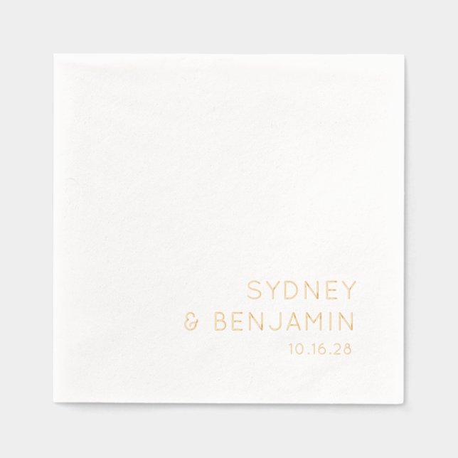 Simple Modern Minimalist Custom Wedding Gold Foil Napkins (Front)