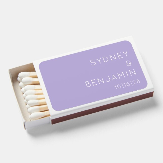 Simple Modern Minimalist Custom Wedding Lavender Matchboxes (Front Open)