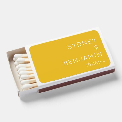 Simple Modern Minimalist Custom Wedding Yellow Matchboxes