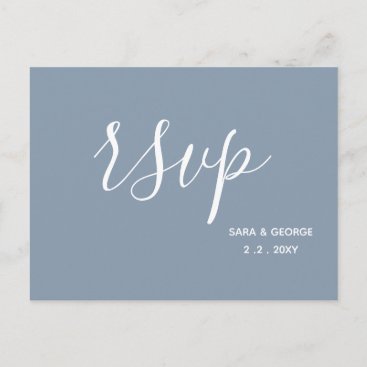 Simple  Modern Minimalist Dusty Blue Wedding Invitation Postcard