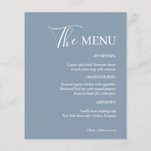 Simple Modern Minimalist   Dusty Blue Wedding Menu Flyer