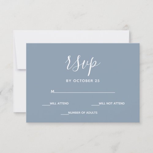 Simple  Modern Minimalist Dusty Blue Wedding RSVP Card