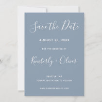 Simple  Modern Minimalist Dusty Blue Wedding Save The Date