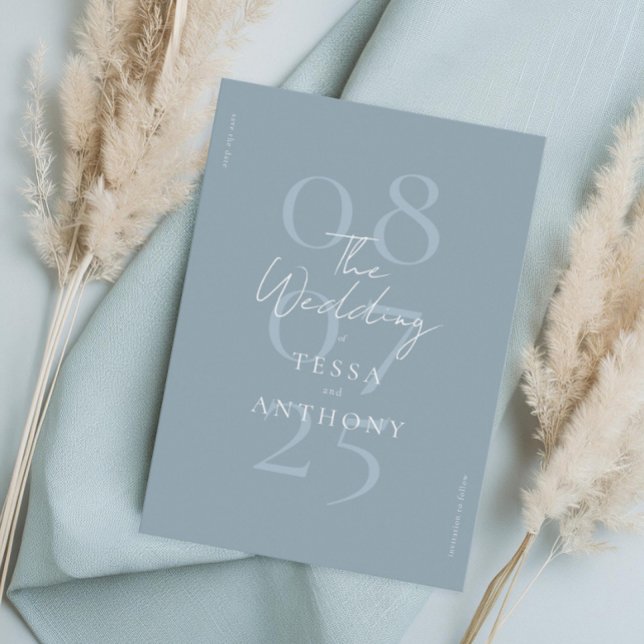 Simple Modern Minimalist Dusty Blue Wedding Save The Date (Creator Uploaded)