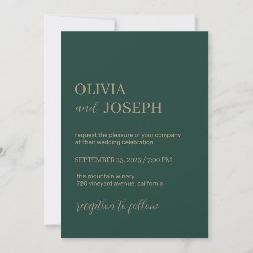 Simple Modern  Minimalist  Emerald Green Wedding Invitation