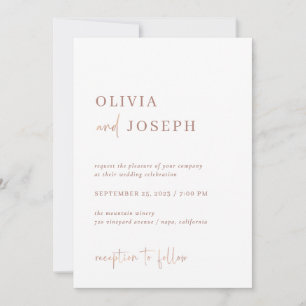 Simple Modern Minimalist   Faux Rose Gold Wedding Invitation