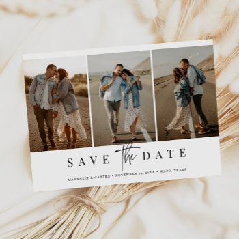 Simple Modern Minimalist Four Photo Save The Date by JAmberDesign at Zazzle