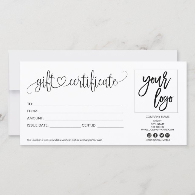 simple modern minimalist gift card certificate (Front)